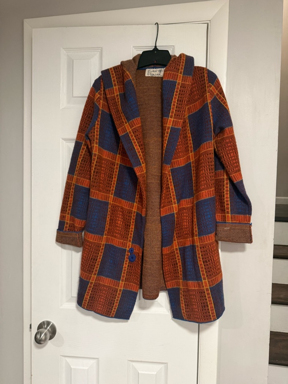 Anthropologie Field Flower Wool Plaid Hooded Cardigan Jacket XS (w/ flaws)